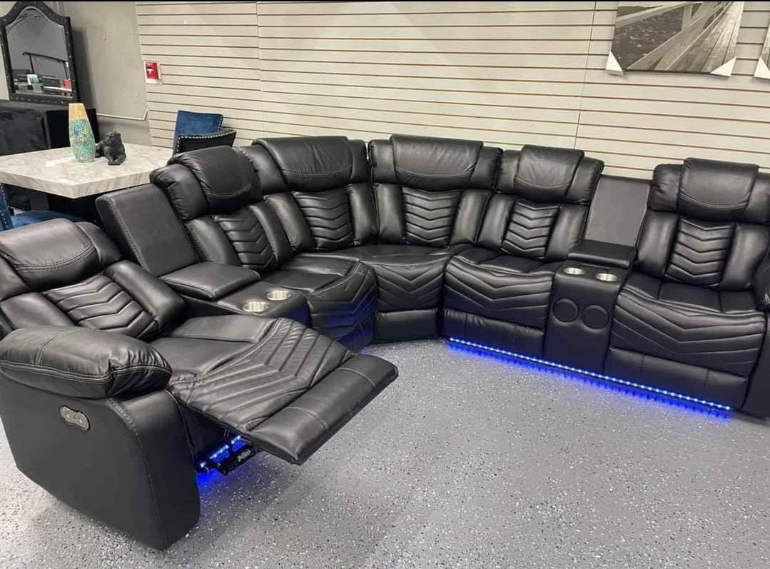 Power Recliner Sectional Sofa in Black or Beige Air Leather