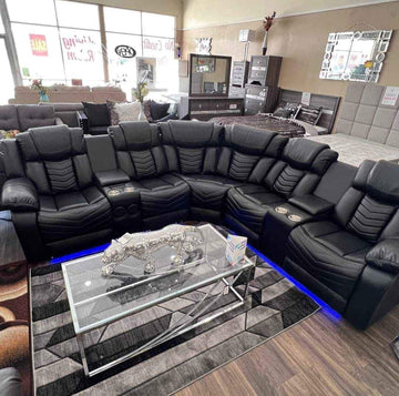 Power Recliner Sectional Sofa in Black or Beige Air Leather