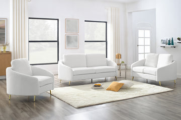 Elegance 3 pieces sofa set in white boucle fabric with gold legs