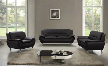 Modern Livingroom Set in Black Faux Leather