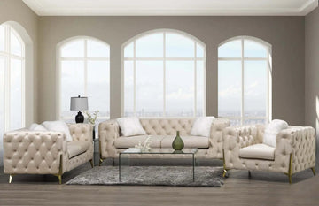 Premium Beige Velvet Sofa Set