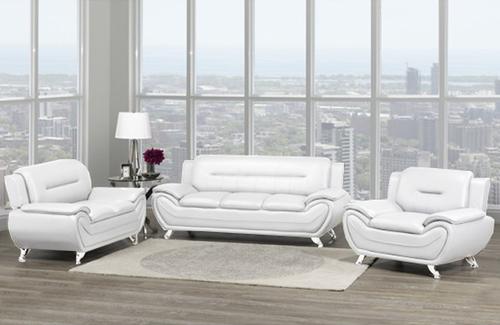 Modern Livingroom Set in white Faux Leather