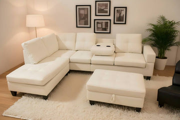 White Faux Leather Sectional Couch