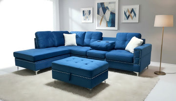 Sectional Sofa in Premium Blue Velvet