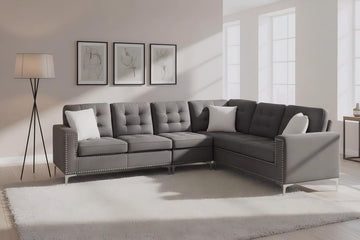 Corner Sectional Sofa in Premium Grey Velvet