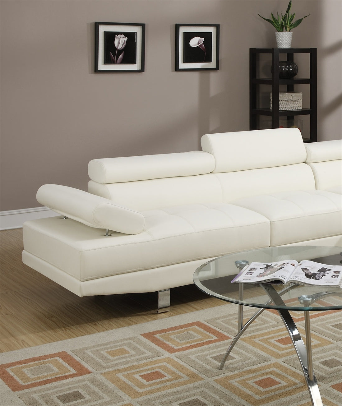 Paris Luxury Sectional in White or Black Faux Leather and Chrome Legs