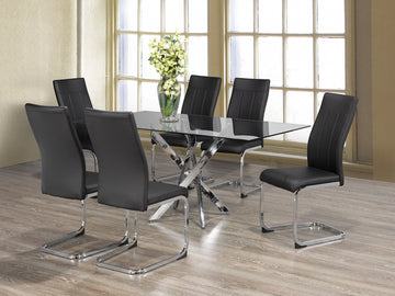Silver Dining Table With Black Chairs