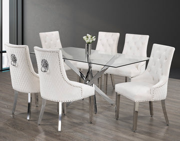 Modern 7-Piece Dining Set With Cream Chairs
