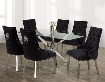 Modern 7-Piece Dining Set With Black Chairs
