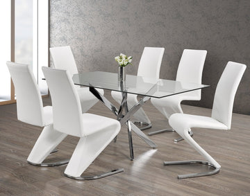 Stylish 7-Piece Dining Set With White Chairs