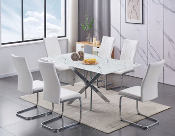 Condo Style 7-Piece Dining Set With White Chairs