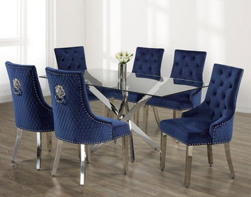 Modern 7-Piece Dining Set With Blue Chairs