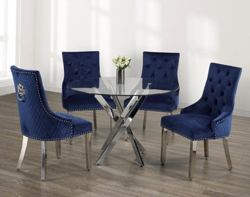 Premium Blue Velvet Dining Set
