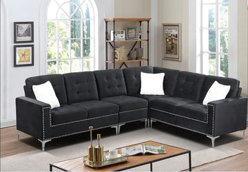 Corner Sectional Sofa in Premium Black Velvet