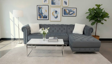 Belize Deep Toufting Grey Velvet Sectionel Sofa