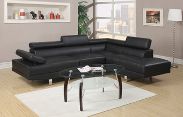 Paris Luxury Sectional in Black Faux Leather and Chrome Legs