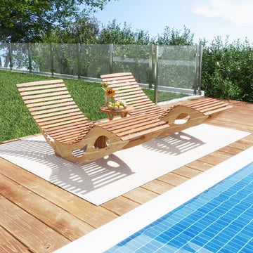 Acacia Wood Patio Rocking Sun Lounger Chaise Lounge with Ergonomic Curved Seat