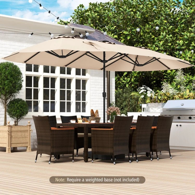 15.5 FT Extra-Large Patio Umbrella with LED Solar Lights and Crank Handle